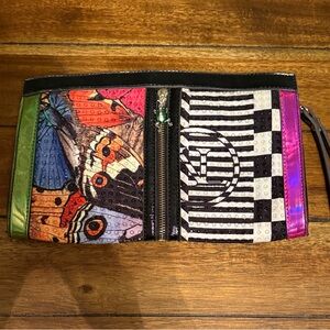 Nicole Lee Multicolor Butterfly & Black-White Stripe Wristlet